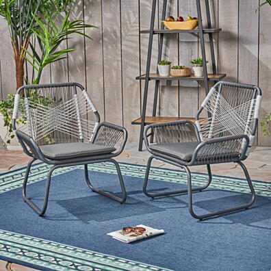Gloria Outdoor Rope and Steel Club Chairs (Set of 2)
