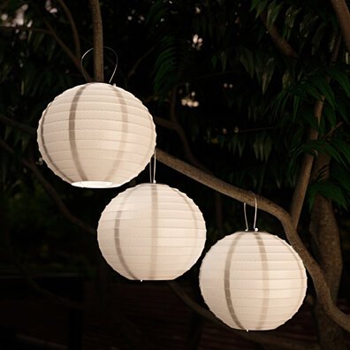 Chinese Lanterns-Hanging Lamps Solar Powered LED Bulbs and Hanging Hooks Set of 3 White