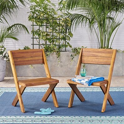 Irene Outdoor Acacia Wood Chairs (Set of 2)