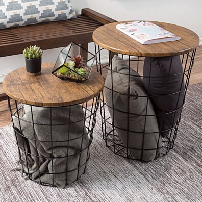 Set of 2, Lavish Home Wood & Wire Nested End Tables