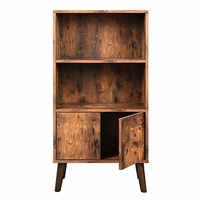 2 Tier Wooden Bookshelf with Storage Cabinet and Angled Legs, Brown