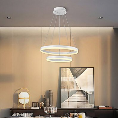 LED Modern Circular Pendant Lamp Indoor Contemporary 2 Rings Chandelier Hanging Light For Living Room Home Decoration Bedroom Bedside Lamp