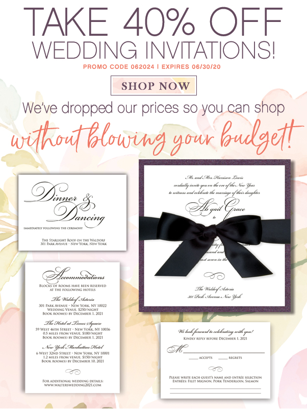 Take 40% off wedding invitations on your next online order only at theamericanwedding.com