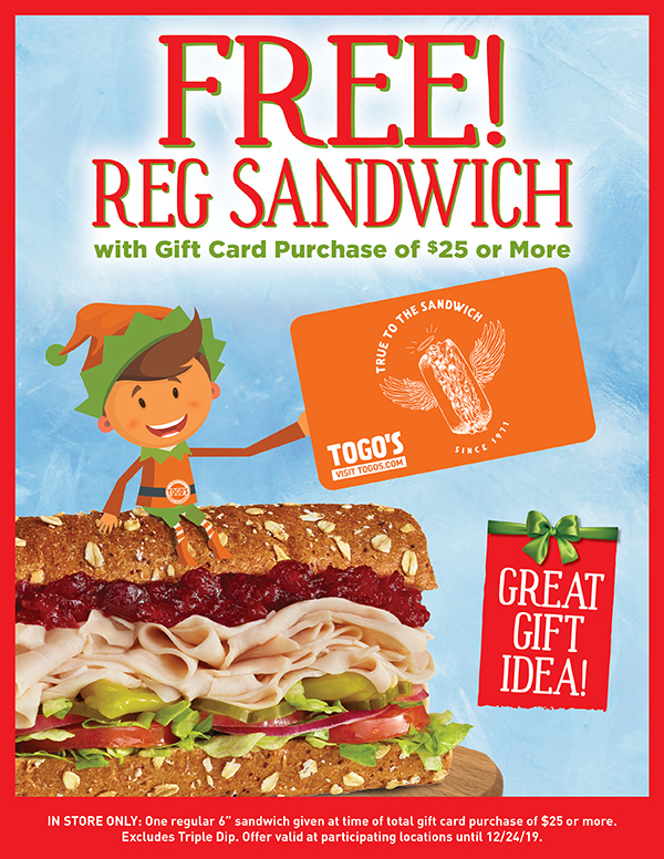Free Sandwich with a $25 Gift card purchase!