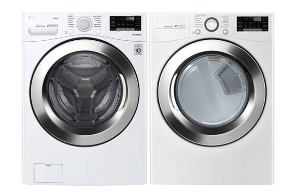 LG White Front Load Steam Washer and Gas Steam Dryer