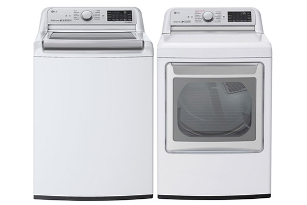LG White Top Load Washer and Gas Dryer With TurboSteam