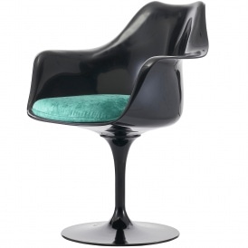 Black and Luxurious Turquoise Tulip Style Armchair