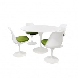 Tulip Style Set - White Medium Circular Table with Four White and Green Side Chairs