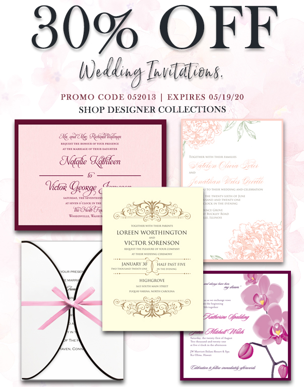 Take 30% off wedding invitations on your next online order only at theamericanwedding.com