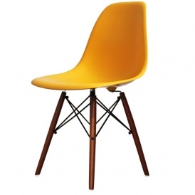 Style Bright Yellow Plastic Retro Side Chair Walnut Legs