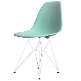 Style Eiffel Aqua Blue Plastic Retro Side Chair - White Legs