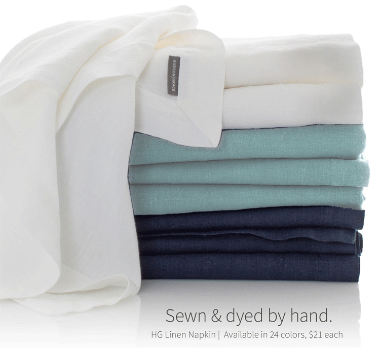 Sewn and dyed by hand. HG Linen Napkin | Available in 24 colors, $21 each