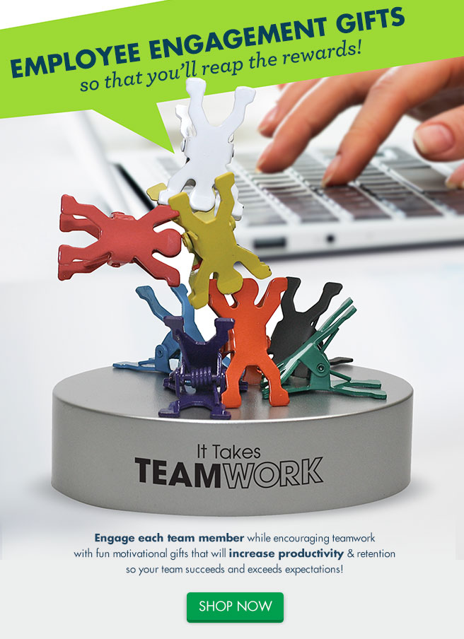 Employee Engagement Gifts so that you’ll reap the rewards! Engage each team member while encouraging teamwork  with fun motivational gifts that will increase productivity & retention so your team succeeds and exceeds expectations!
