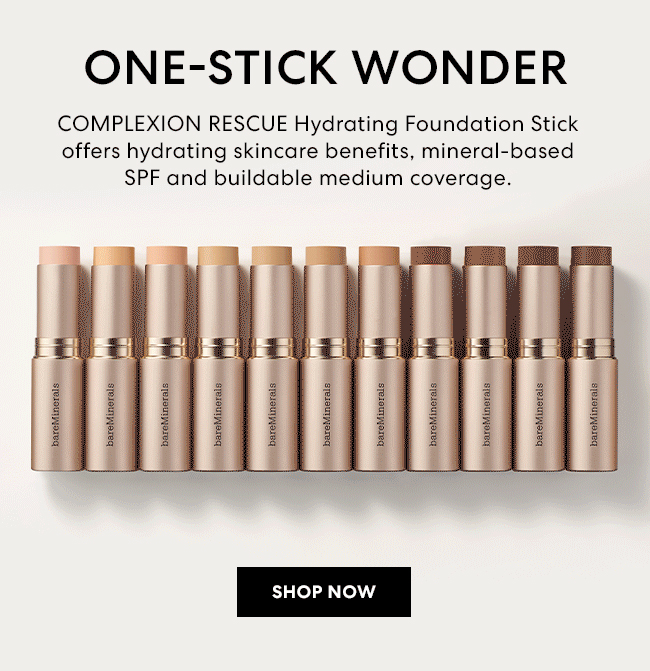 ONE-STICK WONDER - COMPLEXION RESCUE Hydrating Foundation Stick offers hydrating skincare benefits, mineral-based SPF and buildable medium coverage. SHOP NOW