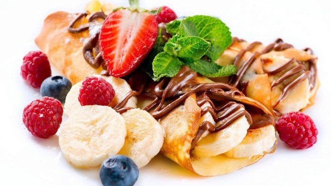 Closeup of crepes with berries