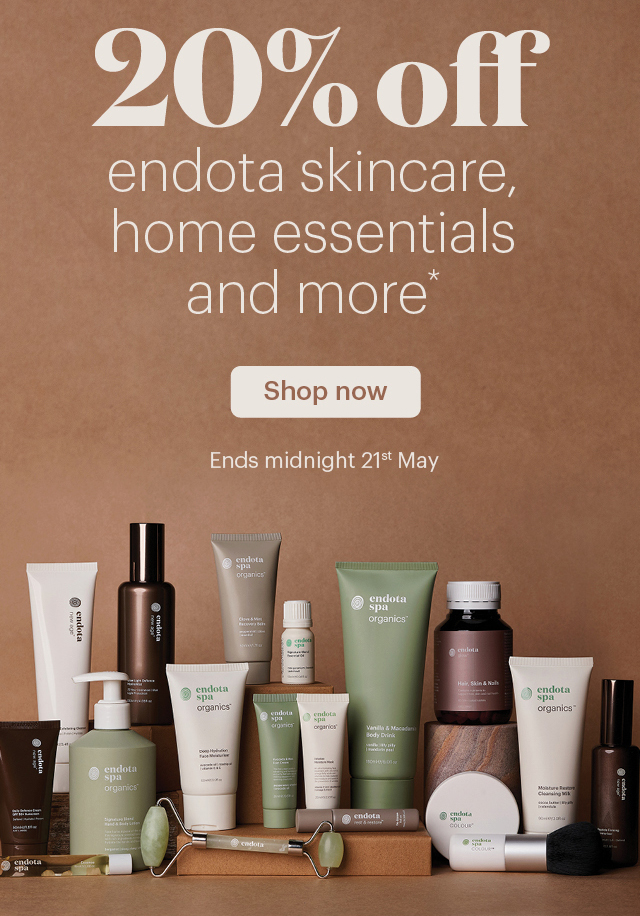 20% off endota skincare, home essentials and more*
