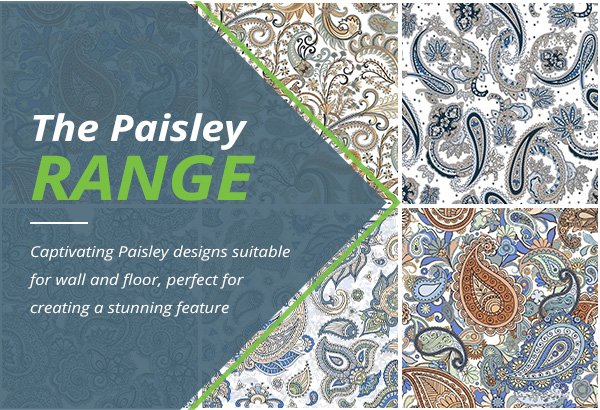 The Paisley Range. Captivating Paisley designs suitable for wall and floor, perfect for creating a stunning feature