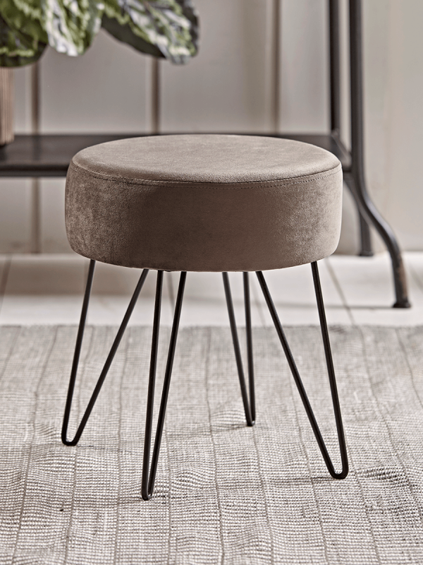 Velvet Hairpin Leg Stool - Grey