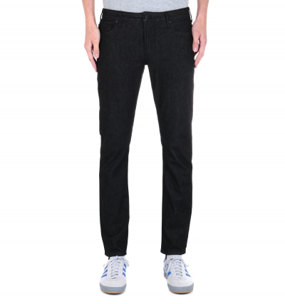 Emporio Armani Solid Black Tapered Fit 11OZ Denim Jeans