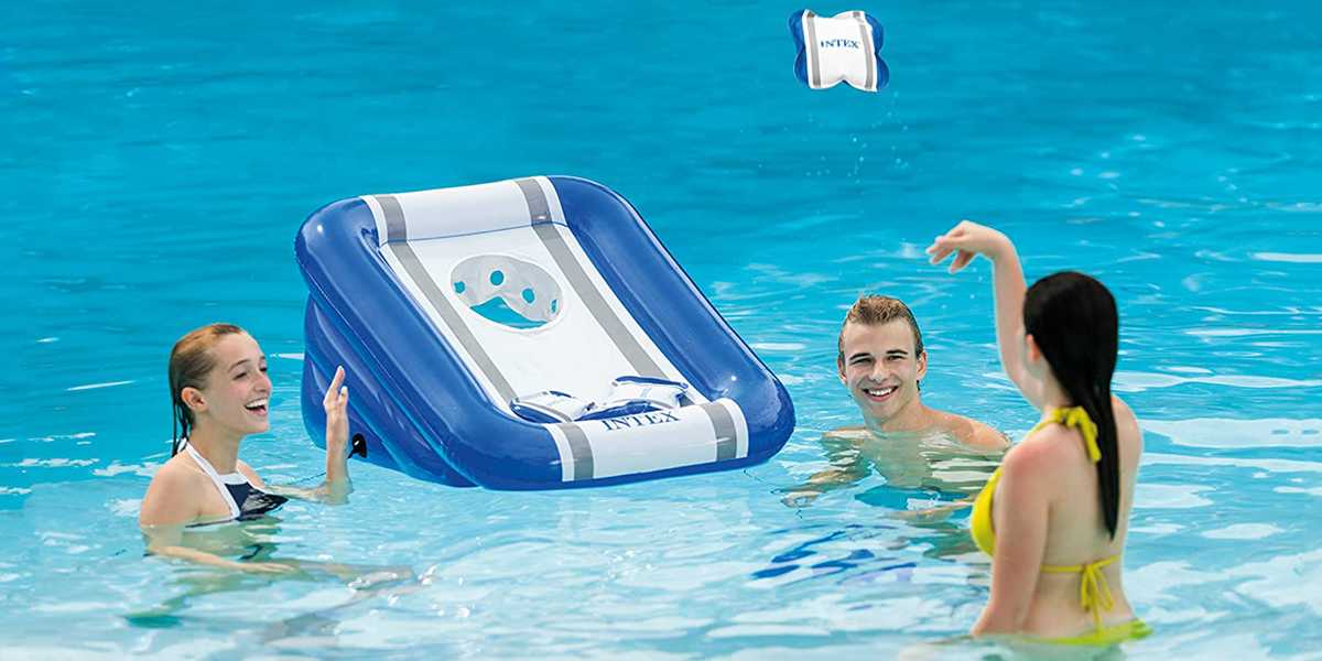 Two things that scream summertime? Time in the pool and a good ole game of cornhole. The activities come together with Intex''s Inflatable Beanbag Toss Pool Game.