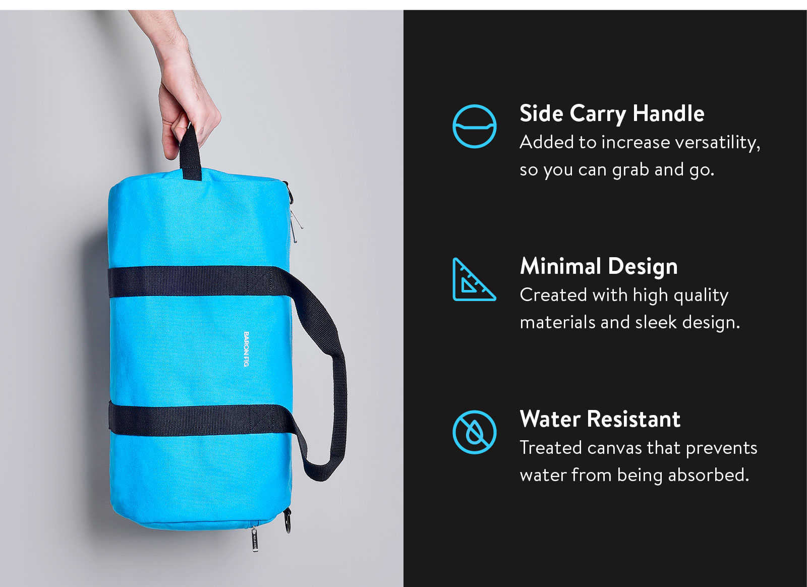 Side carry handle. Minimal design. Water resistant. See more ?