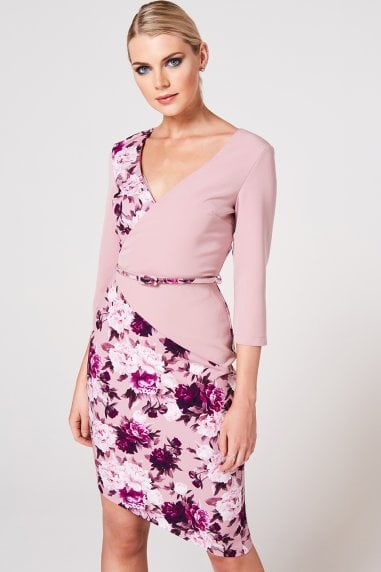 Akita Dusty Blush Floral-Print Belted Dress