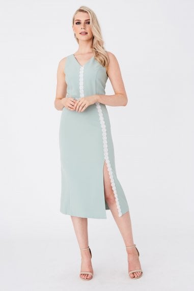 Keller Pistachio Lace-Trim Midi Dress