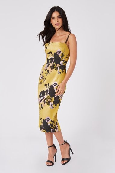 Robin Yellow Floral Jacquard Midi Bodycon Dress