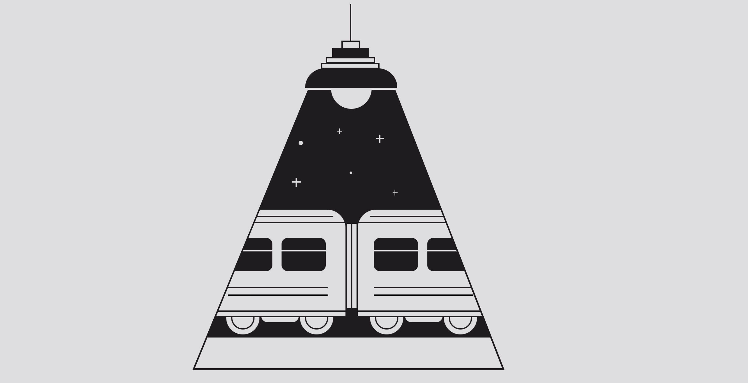 A night train animation that is masked by the shape of a single light beam