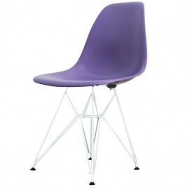 Style Eiffel Purple Plastic Retro Side Chair - White Legs