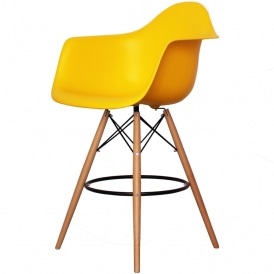 Style Bright Yellow Plastic Bar Stool With Arms