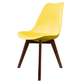 Eiffel Inspired Yellow Plastic Dining Chair with Squared Dark Wood Legs