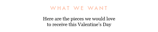 WHAT WE WANT

Here are the pieces we would love to receive this Valentine's Day 