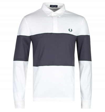 Fred Perry Long Sleeve Panelled White & Black Polo Shirt