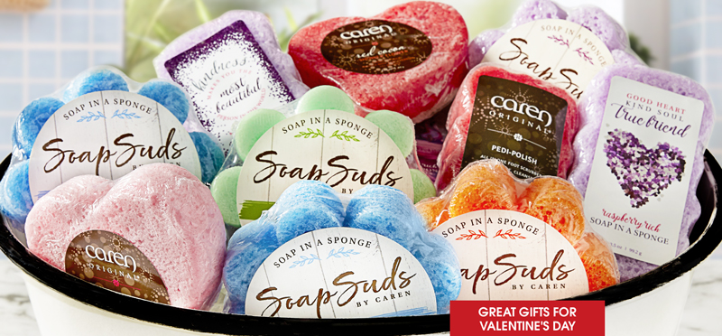 PAMPER YOUR SKIN WITH CAREN SHOWER SPONGES - RED COCOA - GREEN BAMBOO - RASPBERRY RICH AND MORE