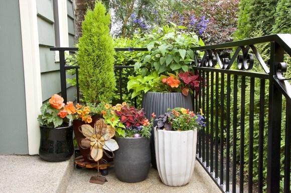 Grouping of containers on balcony