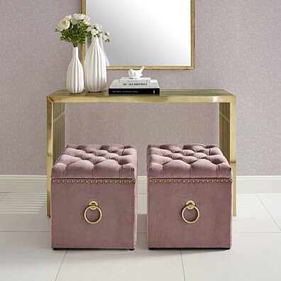 Claudia Velvet or Linen Ottoman - Storage | Knob Handle | Cube | Nailhead Trim by Inspired Home