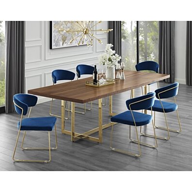 Agustin Wood Veneer Dining Table - Metal Base | Modern Design