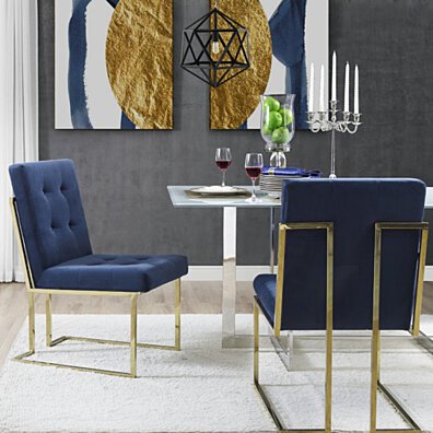 Cecille PU Leather or Velvet Armless Dining Chair - Set of 2 | Chrome / Gold Frame | Button Tufted | Modern & Functional by Inspired Home