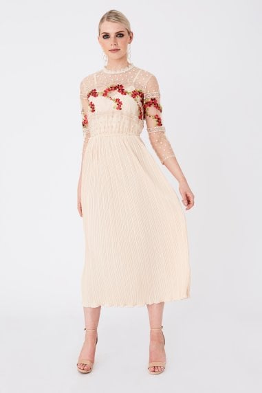 Hana Nude Floral-Embroidered Midaxi Dress