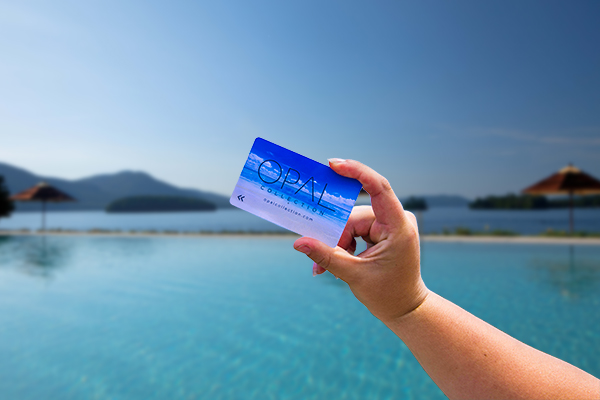 The Sagamore Resort key card with Lake George in the background
