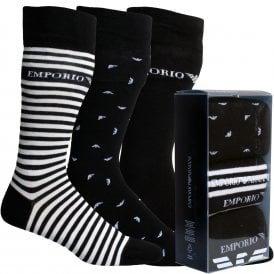 3-Pack Eagle Logo Socks Gift Box, Black/white