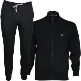 Embroidered Logo Full-Zip Lounge Tracksuit, Black