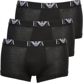 3-Pack Essential Monogram Stretch Cotton Boxer Trunks, Black