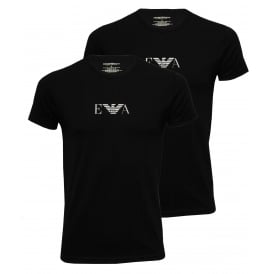 Crew Neck Stretch Cotton Basic 2-Pack T-Shirts, Black