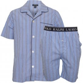 Short-Sleeve & Shorts Striped Woven Pyjamas Gift Set, Sky Blue