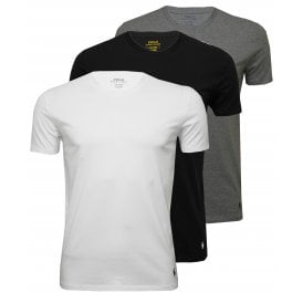 3-Pack Polo Player Crew-Neck T-Shirts, Black/White/Grey
