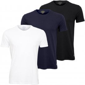 3-Pack Polo Player Crew-Neck T-Shirts, Navy/White/Black