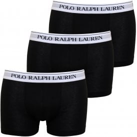 3-Pack Classic Boxer Trunks, Black w/ white waistbands