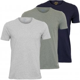 3-Pack Polo Player Crew-Neck T-Shirts, Navy/Grey/Khaki